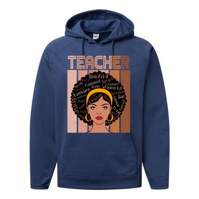 Black Queen Powerful Juneteenth African American Teacher Great Gift Performance Fleece Hoodie