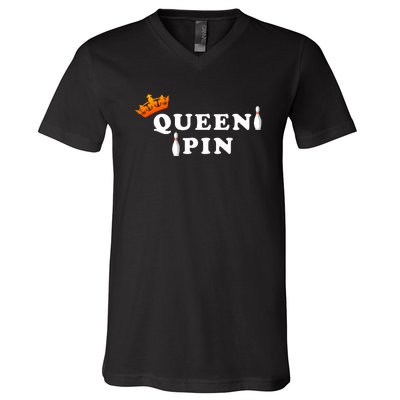 Bowling Queen Pin V-Neck T-Shirt