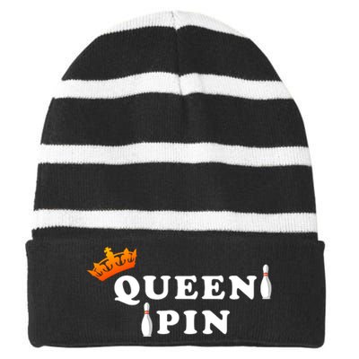 Bowling Queen Pin Striped Beanie with Solid Band