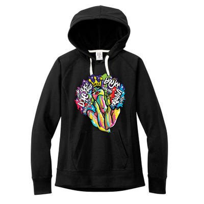 Black Queen Retro Afro Words Melanin Unapologetically Dope Women's Fleece Hoodie