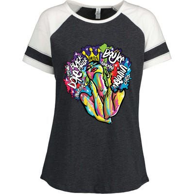 Black Queen Retro Afro Words Melanin Unapologetically Dope Enza Ladies Jersey Colorblock Tee