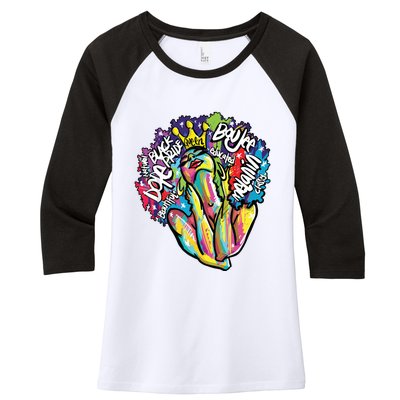 Black Queen Retro Afro Words Melanin Unapologetically Dope Women's Tri-Blend 3/4-Sleeve Raglan Shirt