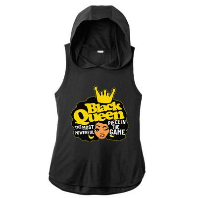 Black Queen The Most Powerful Piece In The Game African Afro Ladies PosiCharge Tri-Blend Wicking Draft Hoodie Tank