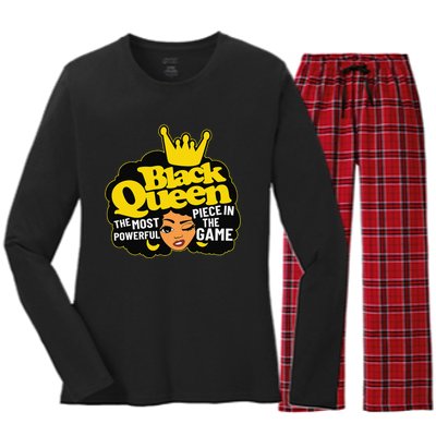 Black Queen The Most Powerful Piece In The Game African Afro Women's Long Sleeve Flannel Pajama Set 