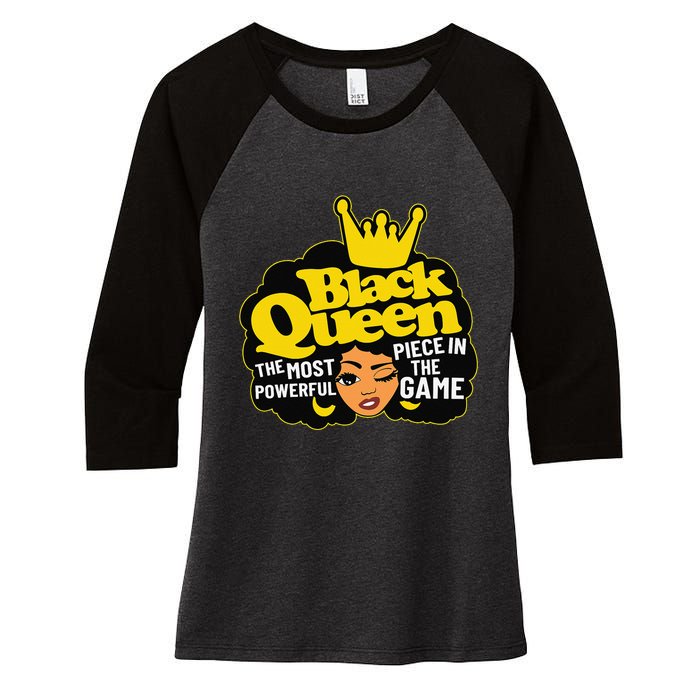 Black Queen The Most Powerful Piece In The Game African Afro Women's Tri-Blend 3/4-Sleeve Raglan Shirt