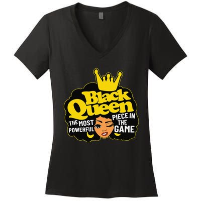 Black Queen The Most Powerful Piece In The Game African Afro Women's V-Neck T-Shirt