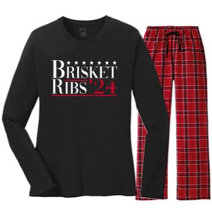 Brisket Ribs 2024 Funny Bbq Barbecue Political Election Women's Long Sleeve Flannel Pajama Set 