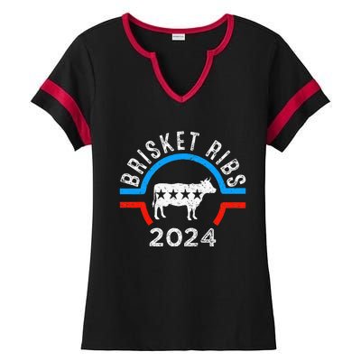 Brisket Ribs 2024 Funny Bbq Grilling Brisket Ribs 2024 Ladies Halftime Notch Neck Tee