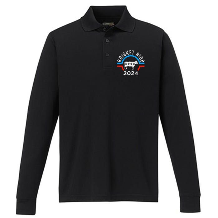 Brisket Ribs 2024 Funny Bbq Grilling Brisket Ribs 2024 Performance Long Sleeve Polo