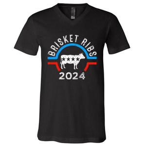 Brisket Ribs 2024 Funny Bbq Grilling Brisket Ribs 2024 V-Neck T-Shirt