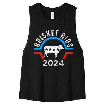 Brisket Ribs 2024 Funny Bbq Grilling Brisket Ribs 2024 Women's Racerback Cropped Tank