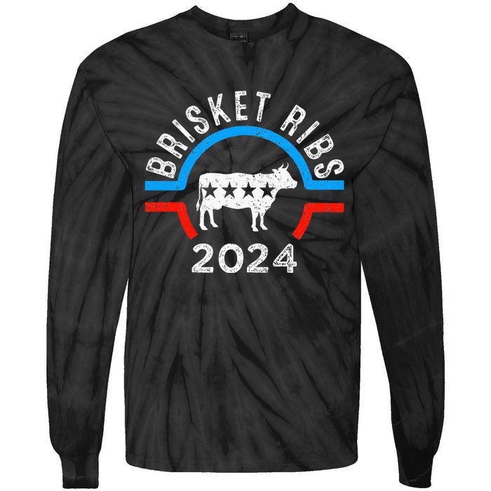 Brisket Ribs 2024 Funny Bbq Grilling Brisket Ribs 2024 Tie-Dye Long Sleeve Shirt