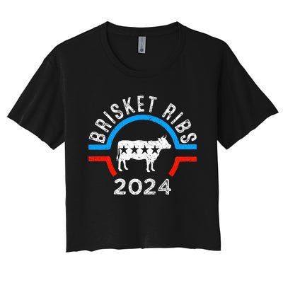 Brisket Ribs 2024 Funny Bbq Grilling Brisket Ribs 2024 Women's Crop Top Tee