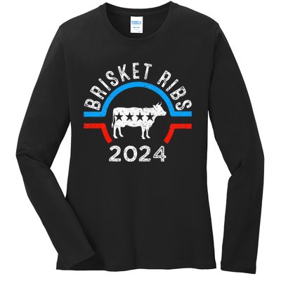 Brisket Ribs 2024 Funny Bbq Grilling Brisket Ribs 2024 Ladies Long Sleeve Shirt