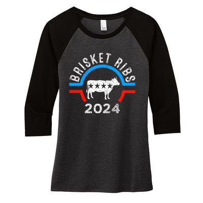 Brisket Ribs 2024 Funny Bbq Grilling Brisket Ribs 2024 Women's Tri-Blend 3/4-Sleeve Raglan Shirt