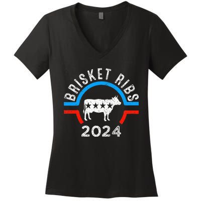 Brisket Ribs 2024 Funny Bbq Grilling Brisket Ribs 2024 Women's V-Neck T-Shirt