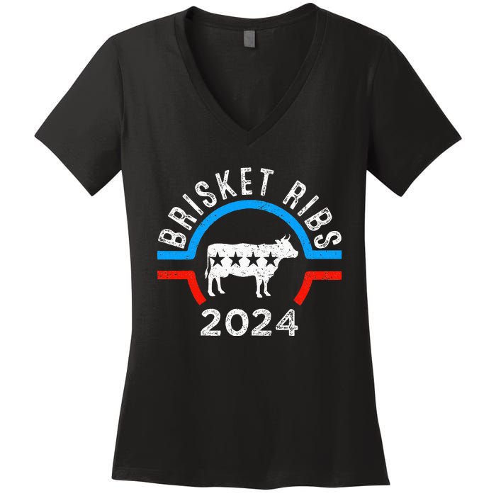 Brisket Ribs 2024 Funny Bbq Grilling Brisket Ribs 2024 Women's V-Neck T-Shirt