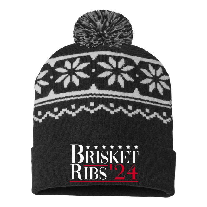 Brisket Ribs 2024 Funny Bbq Barbecue Political Election USA-Made Snowflake Beanie