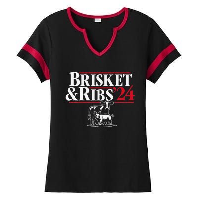 Brisket & Ribs 24 Funny Political Ladies Halftime Notch Neck Tee