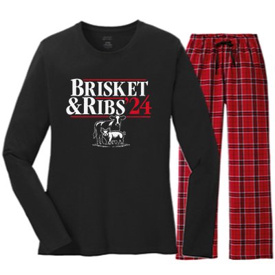 Brisket & Ribs 24 Funny Political Women's Long Sleeve Flannel Pajama Set 