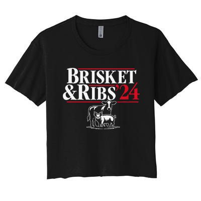 Brisket & Ribs 24 Funny Political Women's Crop Top Tee