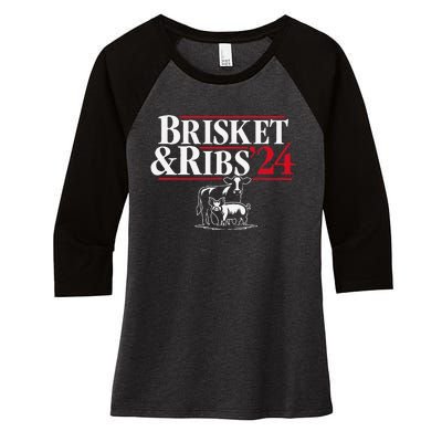 Brisket & Ribs 24 Funny Political Women's Tri-Blend 3/4-Sleeve Raglan Shirt