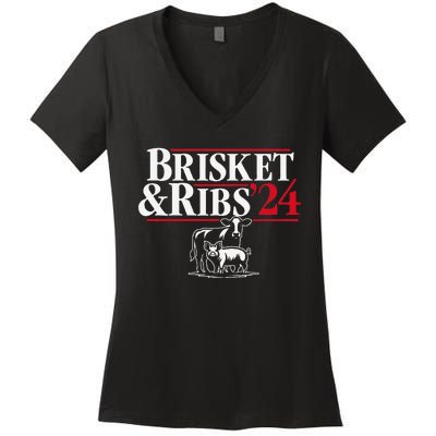 Brisket & Ribs 24 Funny Political Women's V-Neck T-Shirt