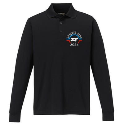 Brisket Ribs 2024 Funny Bbq Grilling Brisket Ribs 2024 Performance Long Sleeve Polo