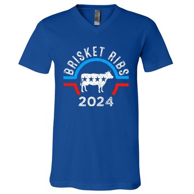 Brisket Ribs 2024 Funny Bbq Grilling Brisket Ribs 2024 V-Neck T-Shirt