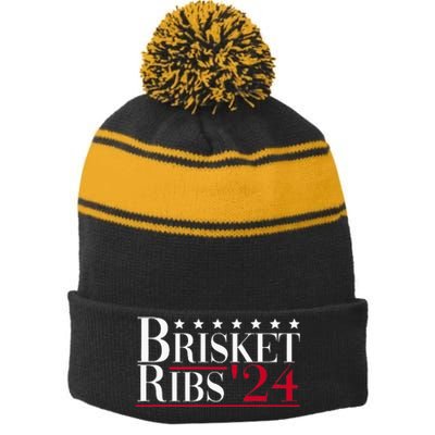 Brisket Ribs 2024 Funny Bbq Barbecue Political Election Stripe Pom Pom Beanie