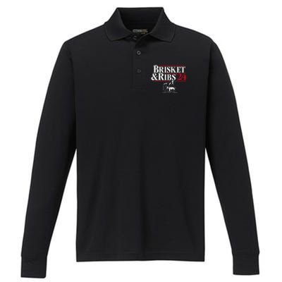 Brisket & Ribs 24 Funny Political Performance Long Sleeve Polo