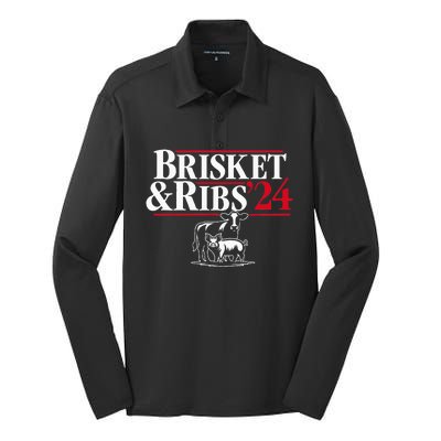 Brisket & Ribs 24 Funny Political Silk Touch Performance Long Sleeve Polo