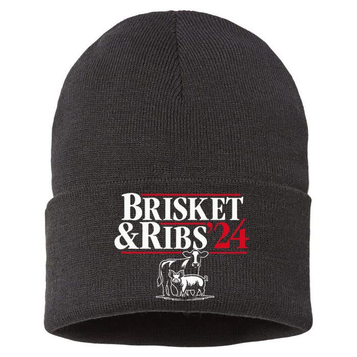 Brisket & Ribs 24 Funny Political Sustainable Knit Beanie