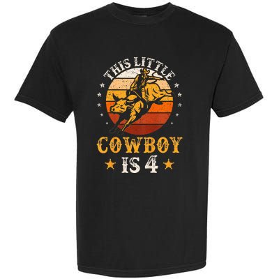 Bull Riding 4th Birthday Boy 4 Year Old Western Cowboy Rodeo Garment-Dyed Heavyweight T-Shirt