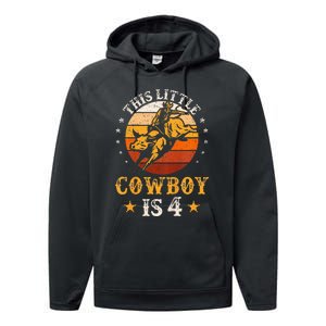 Bull Riding 4th Birthday Boy 4 Year Old Western Cowboy Rodeo Performance Fleece Hoodie