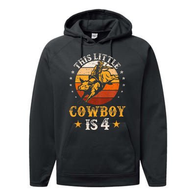 Bull Riding 4th Birthday Boy 4 Year Old Western Cowboy Rodeo Performance Fleece Hoodie