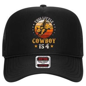 Bull Riding 4th Birthday Boy 4 Year Old Western Cowboy Rodeo High Crown Mesh Back Trucker Hat