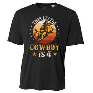 Bull Riding 4th Birthday Boy 4 Year Old Western Cowboy Rodeo Cooling Performance Crew T-Shirt