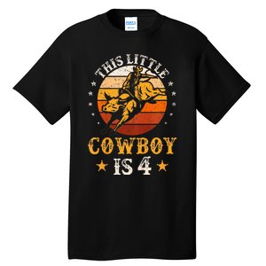 Bull Riding 4th Birthday Boy 4 Year Old Western Cowboy Rodeo Tall T-Shirt