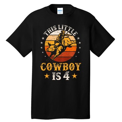 Bull Riding 4th Birthday Boy 4 Year Old Western Cowboy Rodeo Tall T-Shirt