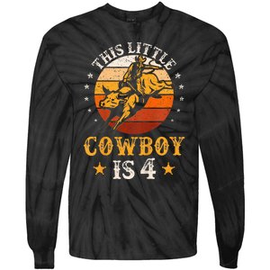 Bull Riding 4th Birthday Boy 4 Year Old Western Cowboy Rodeo Tie-Dye Long Sleeve Shirt