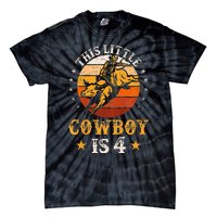 Bull Riding 4th Birthday Boy 4 Year Old Western Cowboy Rodeo Tie-Dye T-Shirt