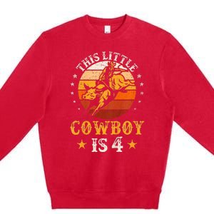 Bull Riding 4th Birthday Boy 4 Year Old Western Cowboy Rodeo Premium Crewneck Sweatshirt