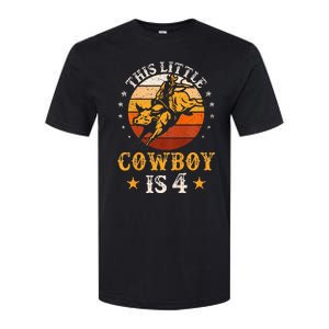 Bull Riding 4th Birthday Boy 4 Year Old Western Cowboy Rodeo Softstyle CVC T-Shirt