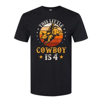 Bull Riding 4th Birthday Boy 4 Year Old Western Cowboy Rodeo Softstyle CVC T-Shirt