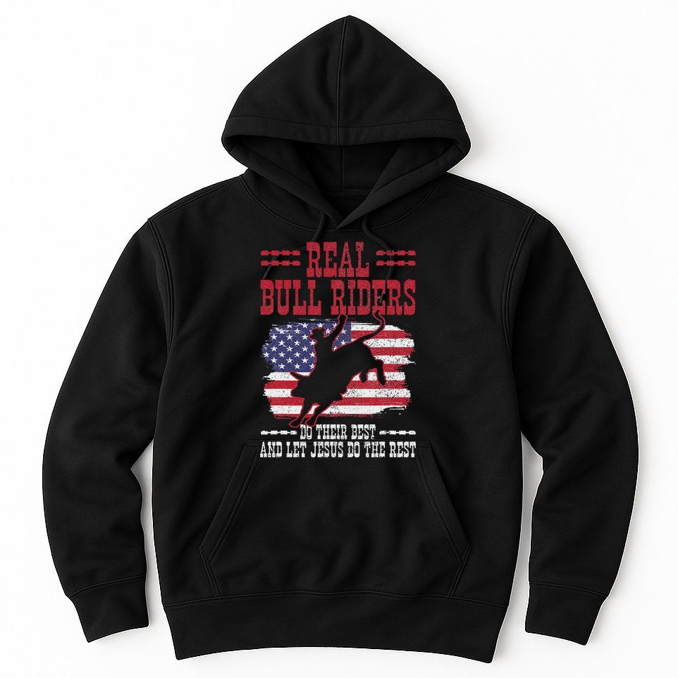 Bull Riding American Flag Rodeo Patriotic Christian Rider Hoodie