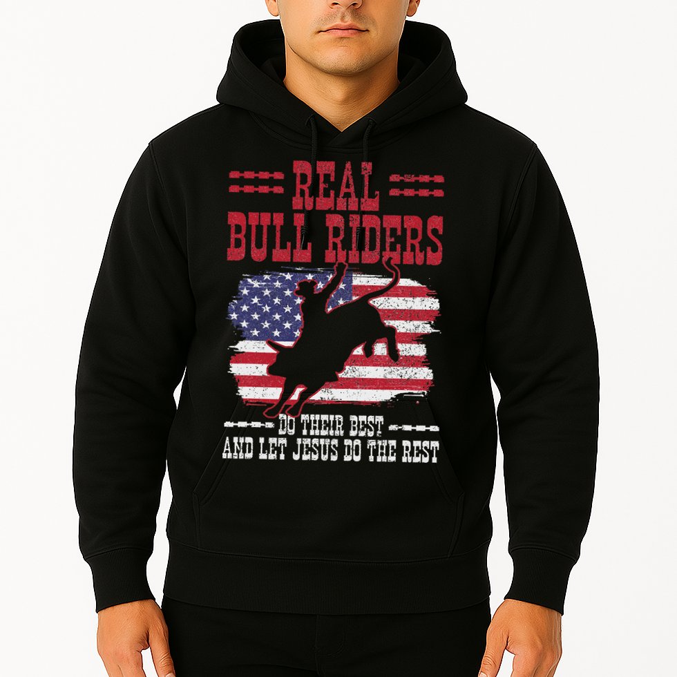 Bull Riding American Flag Rodeo Patriotic Christian Rider Hoodie