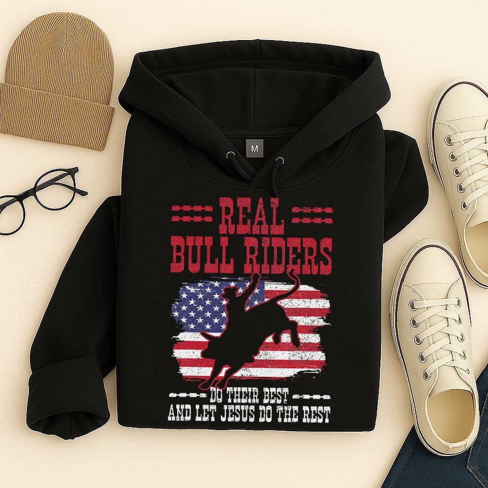 Bull Riding American Flag Rodeo Patriotic Christian Rider Hoodie
