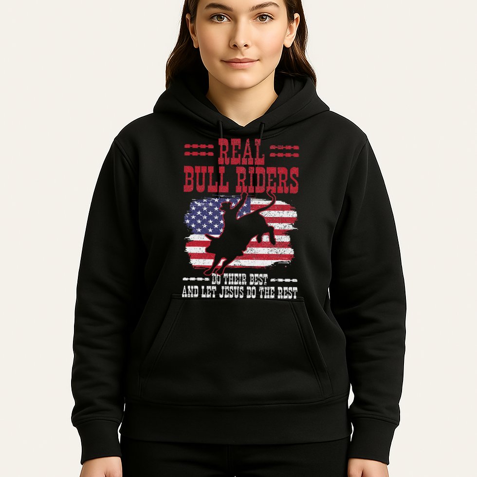 Bull Riding American Flag Rodeo Patriotic Christian Rider Hoodie