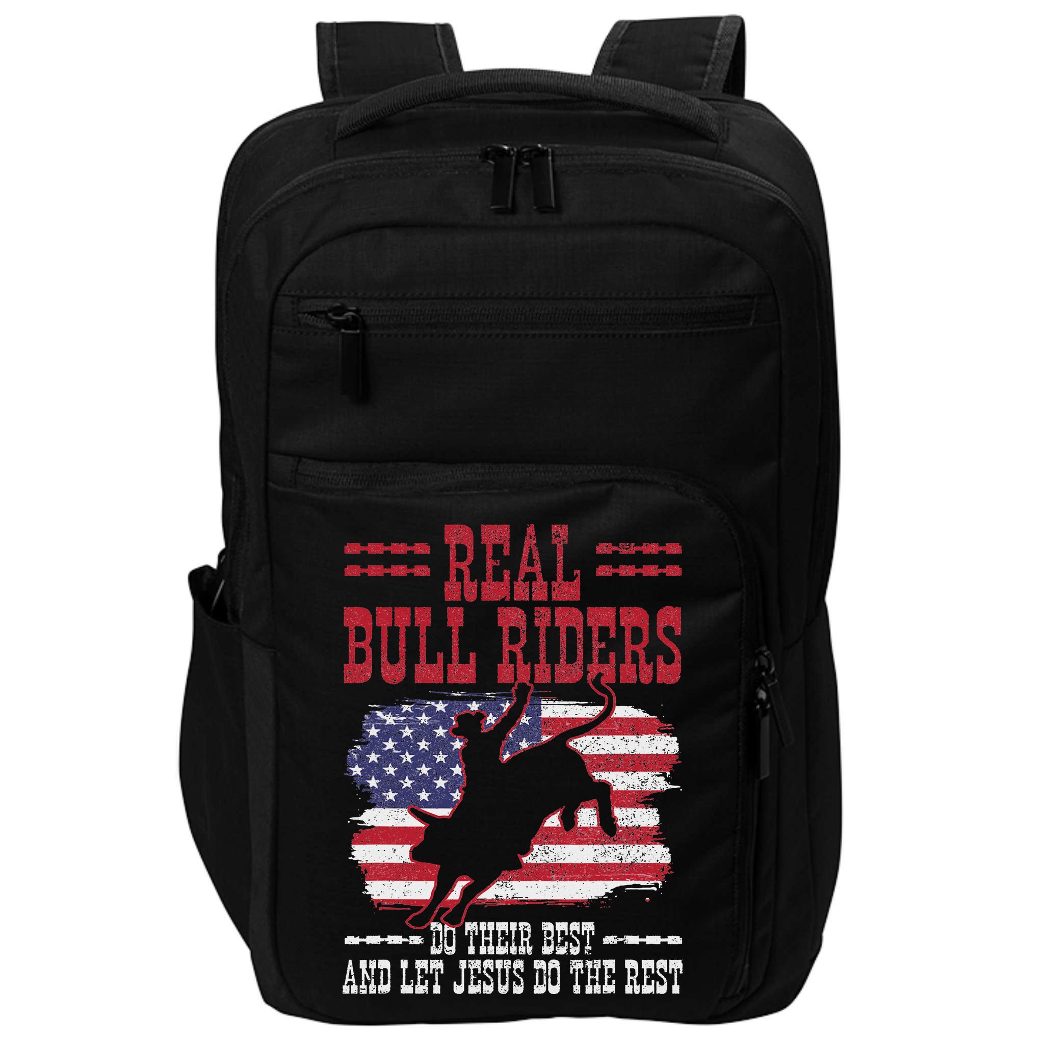 Bull Riding American Flag Rodeo Patriotic Christian Rider Impact Tech Backpack